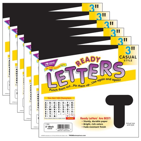 Trend Enterprises Black 3" Casual Uppercase Ready Letters®, PK6 T79001